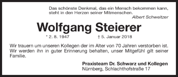 Traueranzeige von Wolfgang Steierer von Gesamtausgabe Nürnberger Nachrichten/ Nürnberger Ztg.