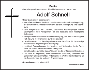 Traueranzeige von Adolf Schnell von Altmühl-Bote Lokal
