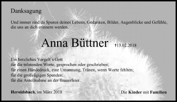 Traueranzeige von Anna Büttner von Nordbayerische Nachrichten Forchheim Lokal