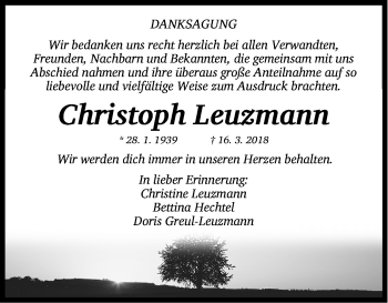 Traueranzeige von Christoph Leuzmann von Gesamtausgabe Nürnberger Nachrichten/ Nürnberger Ztg.