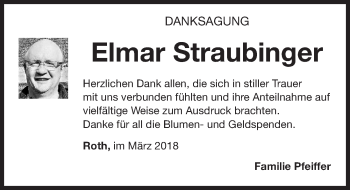 Traueranzeige von Elmar Straubinger von Roth-Hilpoltsteiner Volkszeitung Lokal