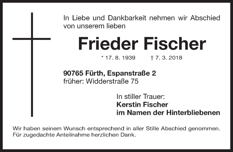 Traueranzeigen von Frieder Fischer | trauer.nn.de