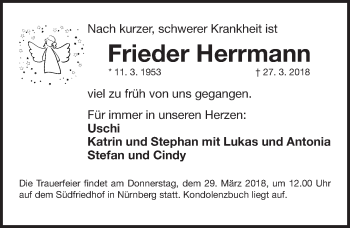 Traueranzeige von Frieder Herrmann von Gesamtausgabe Nürnberger Nachrichten/ Nürnberger Ztg.