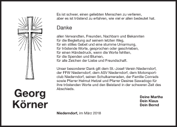 Traueranzeige von Georg Körner von Nordbayerische Nachrichten Herzogenaurach Lokal