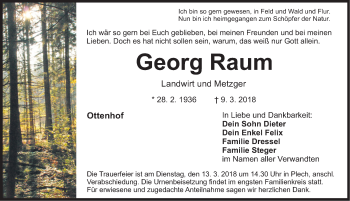 Traueranzeige von Georg Raum von Nordbayerische Nachrichten Pegnitz Lokal