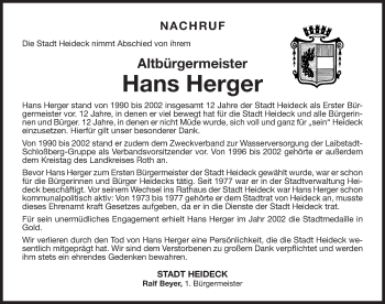 Traueranzeige von Hans Herger von Roth-Hilpoltsteiner Volkszeitung Lokal