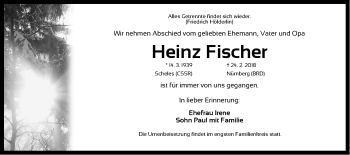 Traueranzeige von Heinz Fischer von Gesamtausgabe Nürnberger Nachrichten/ Nürnberger Ztg.