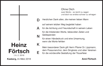 Traueranzeige von Heinz Förtsch von Nordbayerische Nachrichten Forchheim Lokal
