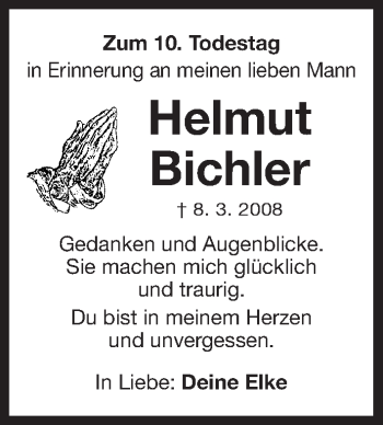 Traueranzeige von Helmut Bichler von Gesamtausgabe Nürnberger Nachrichten/ Nürnberger Ztg./ Fürther Nachrichten