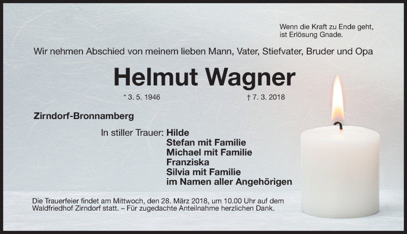  Traueranzeige für Helmut Wagner vom 24.03.2018 aus Fürther Nachrichten Lokal