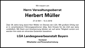 Traueranzeige von Herbert Müller von Gesamtausgabe Nürnberger Nachrichten/ Nürnberger Ztg.