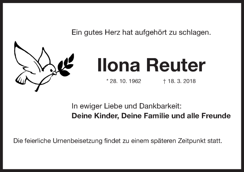  Traueranzeige für Ilona Reuter vom 21.03.2018 aus Fürther Nachrichten Lokal