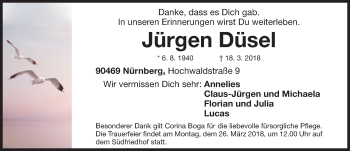 Traueranzeige von Jürgen Düsel von Gesamtausgabe Nürnberger Nachrichten/ Nürnberger Ztg.