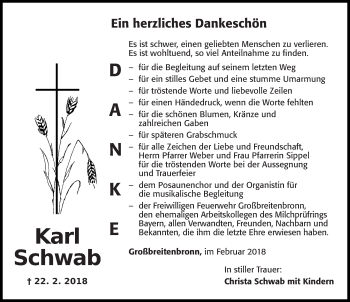 Traueranzeige von Karl Schwab von Altmühl-Bote Lokal