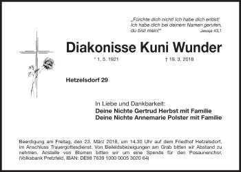 Traueranzeige von Kuni Wunder von Nordbayerische Nachrichten Forchheim Lokal