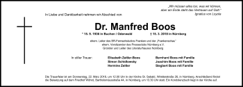 Traueranzeige von Manfred Boos von Gesamtausgabe Nürnberger Nachrichten/ Nürnberger Ztg.
