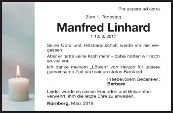 Traueranzeige von Manfred Linhard von Gesamtausgabe Nürnberger Nachrichten/ Nürnberger Ztg.