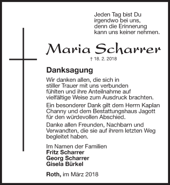 Traueranzeige von Maria Scharrer von Roth-Hilpoltsteiner Volkszeitung Lokal
