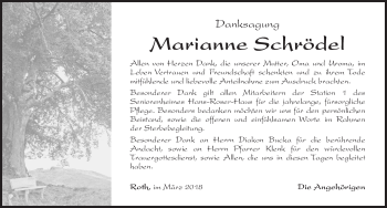 Traueranzeige von Marianne Schrödel von Roth-Hilpoltsteiner Volkszeitung Lokal