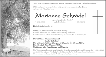 Traueranzeige von Marianne Schrödel von Roth-Hilpoltsteiner Volkszeitung Lokal