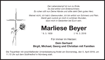 Traueranzeige von Marliese Beyer von Erlanger Nachrichten Lokal
