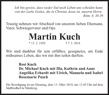 Traueranzeige von Martin Kuch von Gesamtausgabe Nürnberger Nachrichten/ Nürnberger Ztg.