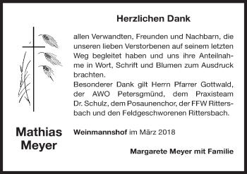 Traueranzeige von Mathias Meyer von Roth-Hilpoltsteiner Volkszeitung Lokal