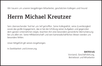 Traueranzeige von Mike Kreutzer von Gesamtausgabe Nürnberger Nachrichten/ Nürnberger Ztg.
