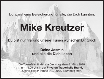 Traueranzeige von Mike Kreutzer von Gesamtausgabe Nürnberger Nachrichten/ Nürnberger Ztg.