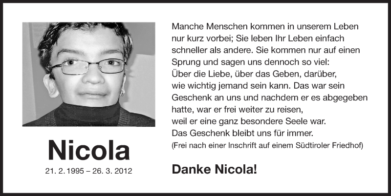  Traueranzeige für Nicola David Binner vom 26.03.2018 aus Nordbayerische Nachrichten Herzogenaurach Lokal