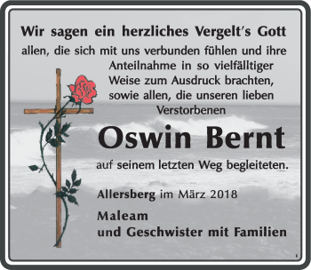 Traueranzeige von Oswin Bernt von Roth-Hilpoltsteiner Volkszeitung Lokal