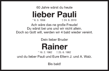 Traueranzeige von Paul und Rainer Walz von Nordbayerische Nachrichten Herzogenaurach Lokal