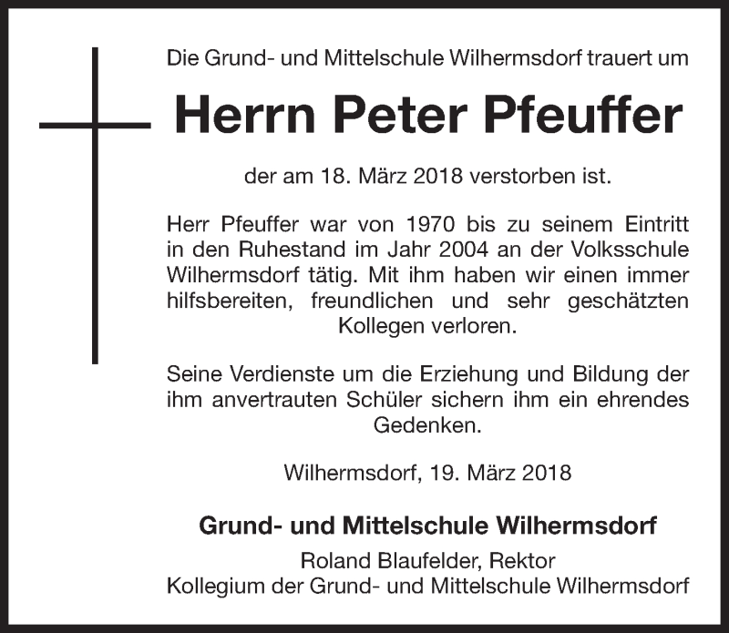 Traueranzeige für Peter Pfeuffer vom 21.03.2018 aus Fürther Nachrichten Lokal