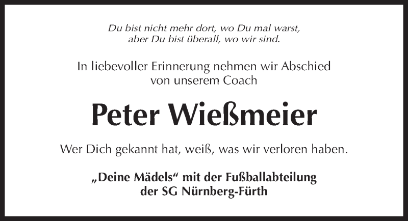  Traueranzeige für Peter Wießmeier vom 07.03.2018 aus Gesamtausgabe Nürnberger Nachrichten/ Nürnberger Ztg.