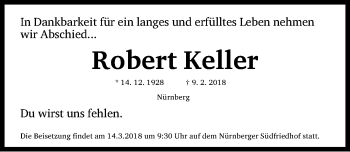 Traueranzeige von Robert Keller von Gesamtausgabe Nürnberger Nachrichten/ Nürnberger Ztg.