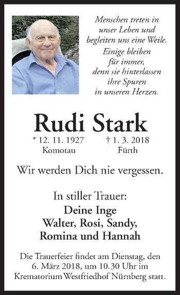 Traueranzeige von Rudi Stark von Fürther Nachrichten Lokal