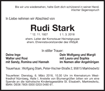 Traueranzeige von Rudi Stark von Gesamtausgabe Nürnberger Nachrichten/ Nürnberger Ztg.