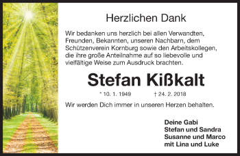 Traueranzeige von Stefan Kißkalt von Gesamtausgabe Nürnberger Nachrichten/ Nürnberger Ztg.