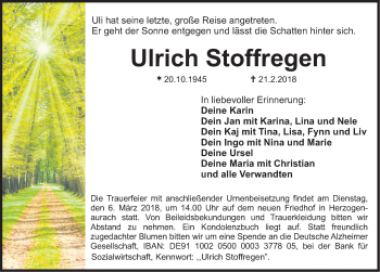 Traueranzeige von Ulrich Stoffregen von Erlanger Nachrichten Lokal