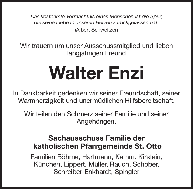  Traueranzeige für Walter Enzi vom 03.03.2018 aus Nordbayerische Nachrichten Herzogenaurach Lokal