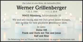 Traueranzeige von Werner Grillenberger von Gesamtausgabe Nürnberger Nachrichten/ Nürnberger Ztg.