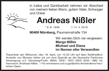 Traueranzeige von Andreas Nißler von Gesamtausgabe Nürnberger Nachrichten/ Nürnberger Ztg.