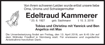 Traueranzeige von Edeltraud Kammerer von Gesamtausgabe Nürnberger Nachrichten/ Nürnberger Ztg.