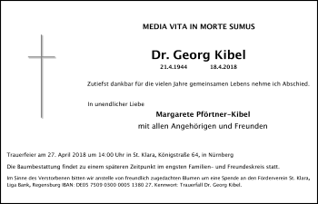Traueranzeige von Georg Kibel von Gesamtausgabe Nürnberger Nachrichten/ Nürnberger Ztg./ Erlanger Nachrichten