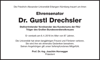 Traueranzeige von Gustl Drechsler von Gesamtausgabe Nürnberger Nachrichten/ Nürnberger Ztg.