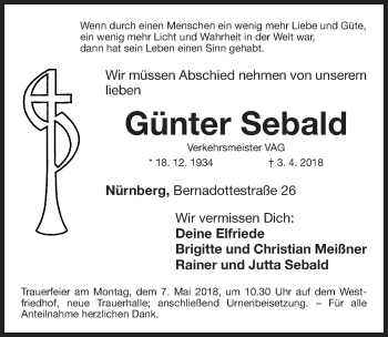 Traueranzeige von Günter Sebald von Gesamtausgabe Nürnberger Nachrichten/ Nürnberger Ztg.