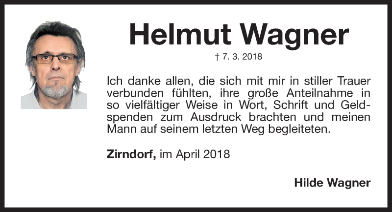  Traueranzeige für Helmut Wagner vom 11.04.2018 aus Fürther Nachrichten Lokal