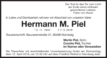 Traueranzeige von Hermann M. Piel von Gesamtausgabe Nürnberger Nachrichten/ Nürnberger Ztg.