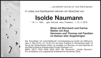 Traueranzeige von Isolde Naumann von Erlanger Nachrichten Lokal