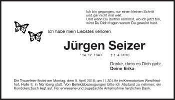 Traueranzeige von Jürgen Seizer von Gesamtausgabe Nürnberger Nachrichten/ Nürnberger Ztg.